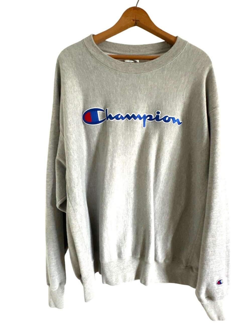 Champion Gray Sweatshirt Reverse Weave Red Blue Logo Size XXL